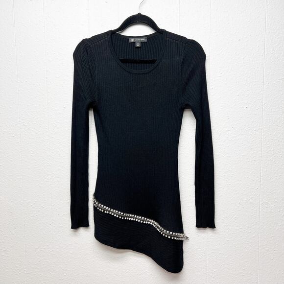 INC Ribbed Rhinestones Sweater Womens XS Stretch Long Length Party Evening Date - Picture 1 of 11